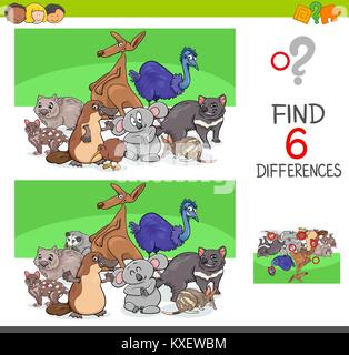 Cartoon Illustration de trouver six différences entre les photos de l'activité éducative pour les enfants jeu drôle avec des personnages animaux Group Illustration de Vecteur