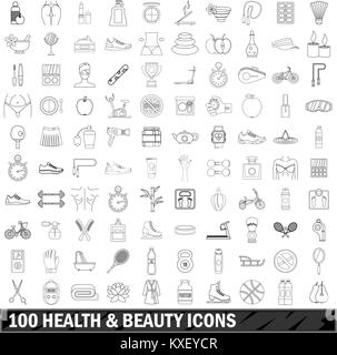 100 icônes de beauté et style du contour, Illustration de Vecteur