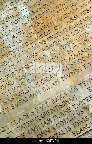 Les chiffres romains et d'Amérique latine script écrit classique ou gravées sur le socle du monument près de London Bridge dans le centre de Londres. Dans l'écriture classique. Banque D'Images