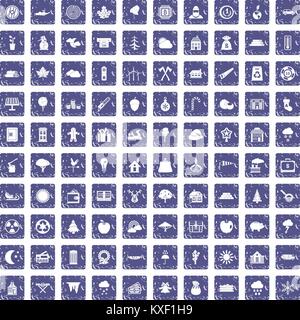 100 icons set bûcheron grunge sapphire Illustration de Vecteur