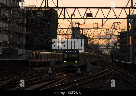 Ligne Keio, au crépuscule, en vue de Sasazuka vers Daitabashi,Station Station, Shibuya-Ku, Tokyo, Japon Banque D'Images