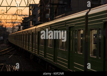 Ligne Keio, au crépuscule, en vue de Sasazuka vers Daitabashi,Station Station, Shibuya-Ku, Tokyo, Japon Banque D'Images