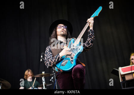 Le groupe américain le fantôme d'un tigre à dents de sabre effectue un concert live at the Spanish music festival Primavera Sound 2015 à Barcelone. Ici le chanteur et guitariste Sean Lennon est représenté sur scène. L'Espagne, 30/06 2015. Banque D'Images