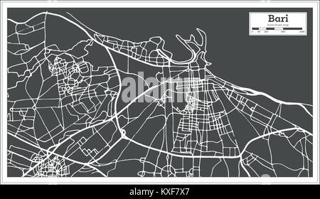 Bari Italie Plan de ville en style rétro. Une carte de Noël. Vector Illustration. Illustration de Vecteur