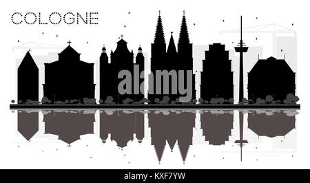 Allemagne Cologne City skyline silhouette noir et blanc avec des reflets. Vector illustration. Concept simple pour le tourisme présentation, bannière, p Illustration de Vecteur