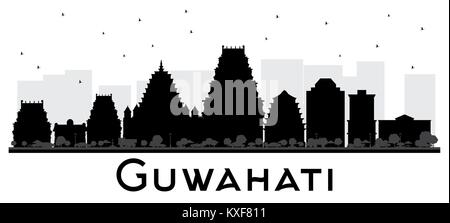 L'Inde Guwahati City Skyline Silhouette noir et blanc. Vector Illustration. Concept simple pour le tourisme présentation, d'un placard. Illustration de Vecteur