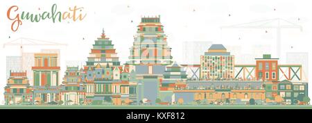 L'Inde Guwahati City Skyline avec la couleur des bâtiments. Vector Illustration. Les voyages d'affaires et tourisme Concept avec l'architecture historique. Illustration de Vecteur