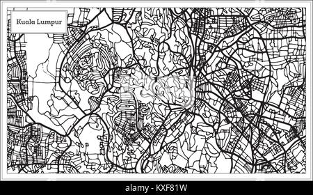 Plan de la ville de Kuala Lumpur, en Malaisie, en noir et blanc. Une carte de Noël. Vector Illustration. Illustration de Vecteur