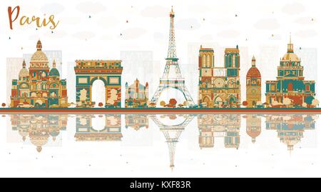 Paris France Ville avec repères de couleur. Vector Illustration. Les voyages d'affaires et tourisme Concept avec des bâtiments historiques. Illustration de Vecteur
