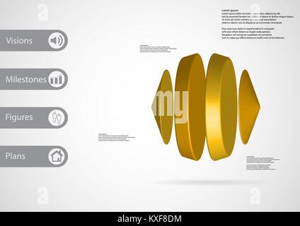 Illustration infographie 3D modèle avec motif des deux cônes et deux cylindres entre disposées verticalement avec la couleur jaune avec simple signe et samp Illustration de Vecteur