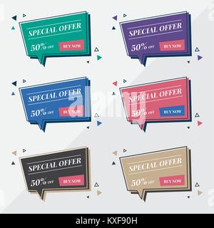 Vente appartement design de bannières modèles dans memphis style rétro. Ballon bulle moderne. Bulle modèle. Offre Spéciale design de bannières vecteur. Mot vide bulle pour texte, parler, discuter, parler. Illustration de Vecteur