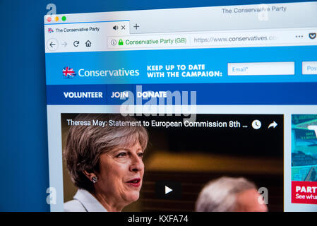 Londres, UK - 4 janvier 2018 : La page d'accueil du site officiel pour le parti conservateur, le parti politique conservateur au Royaume-Uni, le 4 Ja Banque D'Images