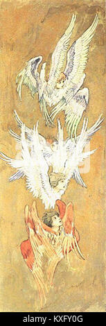 Les Séraphins sont des êtres célestes dans diverses traditions religieuses, souvent représentés comme des anges aux ailes multiples. Ils symbolisent la pureté, la lumière et la présence divine dans les contextes théologiques et religieux. Banque D'Images