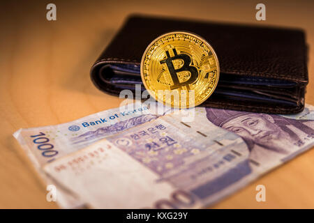 Won sud-coréen et monnaie bitcoin. Concept d'entreprise. Banque D'Images