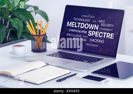 Meltdown et spectre menace concept sur l'écran du portable. Banque D'Images