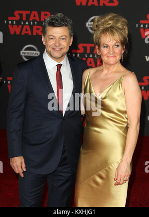 "Star Wars : Le dernier Jedi" Premiere tenue au Shrine Auditorium à Los Angeles, Californie. En vedette : Andy Serkis, femme Lorraine Ashbourne Où : Los Angeles, California, United States Quand : 09 Déc 2017 Crédit : Adriana Barraza M./WENN.com Banque D'Images