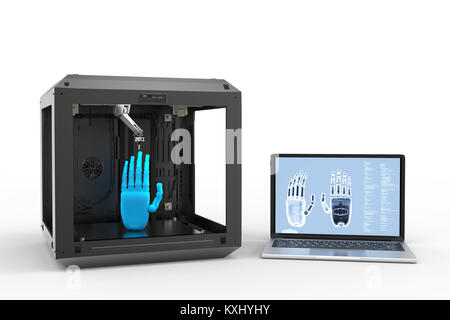 Le rendu 3d imprimante 3d établir une liaison avec l'ordinateur portable Banque D'Images