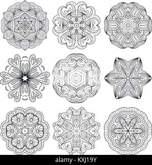 Vector set. mandalas de fleurs Collrction de cercle oriental, illustrations à colorier. L'Islam, le turc, le Pakistan, indienne, chinoise, arabe, ottomane Illustration de Vecteur