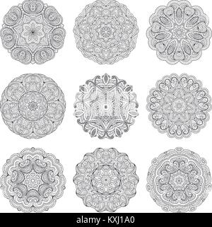 Vector set. mandalas de fleurs Collrction de cercle oriental, illustrations à colorier. L'Islam, le turc, le Pakistan, indienne, chinoise, arabe, ottomane Illustration de Vecteur