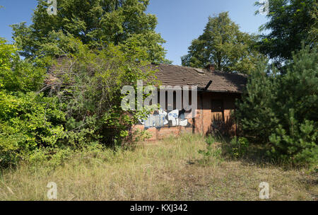 Photographie du hangar de fret de la gare d’Uhyst en Allemagne, montrant la structure utilisée pour le chargement et le déchargement des marchandises dans le cadre de l’infrastructure de transport de la région. Banque D'Images