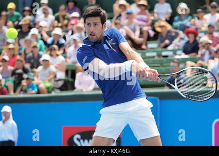 Melbourne, Australie - janvier 10, 2018 Tennis : Novak Djokovic la préparation pour l'Open d'Australie au Tournoi exhibition Kooyong Classic Banque D'Images