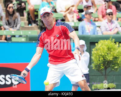 Melbourne, Australie - 10 janvier 2018 : tennis player Matthew Ebden Préparation pour l'Open d'Australie au Tournoi exhibition Kooyong Classic Banque D'Images