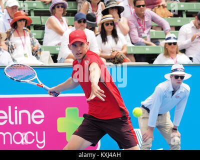 Melbourne, Australie - 10 janvier 2018 : tennis player Dominic Thiem pour préparer l'Open d'Australie au Tournoi exhibition Kooyong Classic Banque D'Images