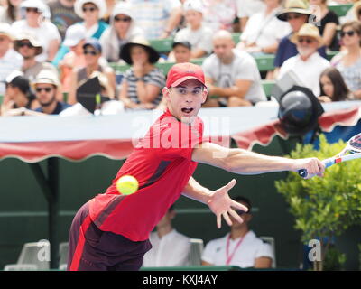 Melbourne, Australie - 10 janvier 2018 : tennis player Dominic Thiem pour préparer l'Open d'Australie au Tournoi exhibition Kooyong Classic Banque D'Images