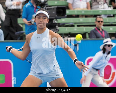 Melbourne, Australie - 10 janvier 2018 : tennis player Wang Xinyu la préparation pour l'Open d'Australie au Tournoi exhibition Kooyong Classic Banque D'Images