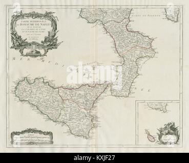 'Partie méridionale du Royaume de Naples…' la Sicile. SANTINI / VAUGONDY 1784 map Banque D'Images