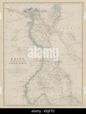 L'Egypte, l'Arabie Petraea & Nubie inférieure. Vallée du Nil. 50x60cm. JOHNSTON 1879 map Banque D'Images