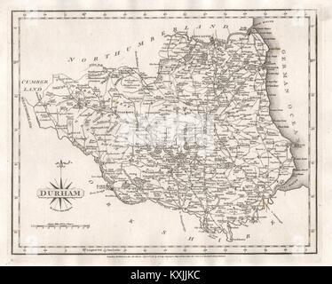 Carte du comté de Durham antique par JOHN CARY 1787 vieux plan graphique Banque D'Images