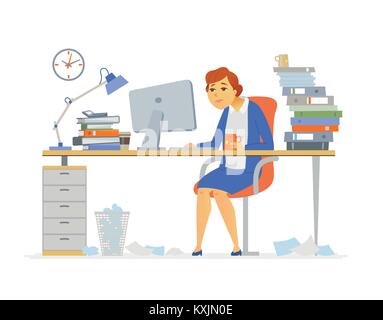 Fatigué office worker - cartoon illustration caractères personnes moderne Illustration de Vecteur
