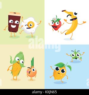 Caractères de nourriture drôle - ensemble d'illustrations vectorielles moderne Illustration de Vecteur