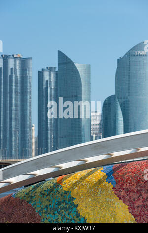 Gratte-ciel moderne en verre de parc, Centum Centum city, Busan, Yeongnam, Corée du Sud. Banque D'Images