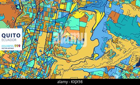 Quito, Équateur, Vecteur coloré Artmap. Blue-Orange-Version jaune pour le site Web Infographie, l'Art de mur et fond de carte de Vœux. Illustration de Vecteur