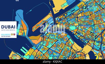 Dubaï, Émirats arabes unis, Vecteur coloré Artmap. Blue-Orange-Version jaune pour le site Web Infographie, l'Art de mur et fond de carte de Vœux. Illustration de Vecteur