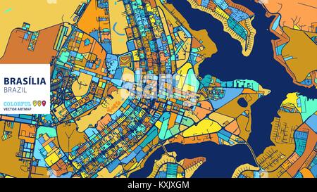 Brasília, Brésil, Vecteur coloré Artmap. Blue-Orange-Version jaune pour le site Web Infographie, l'Art de mur et fond de carte de Vœux. Illustration de Vecteur