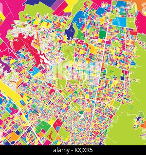 Bogota, Colombie, coloré carte vectorielle. Rue Blanche, des chemins de fer et l'eau. Repère de couleur vive des formes. Art print pattern. Illustration de Vecteur