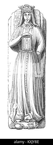 L'effigie de Bérengère de Navarre, reine d'Angleterre et épouse du roi Richard I (1157 - 1199) et le roi d'Angleterre à partir du 6 juillet 1189 jusqu'à sa mort. Fait inhabituel pour l'épouse d'un militant, elle l'accompagner sur le début de la Troisième Croisade, mais surtout vécu en France, où elle a donné généreusement à l'Église, malgré les difficultés dans la collecte de la pension qu'elle a été en raison de son frère et successeur Jean après qu'elle est devenue veuve. Elle était une bienfaitrice de l'abbaye de l'Épau au Mans, est entré dans la vie conventuelle, et fut enterré dans l'abbaye en 1230. Banque D'Images