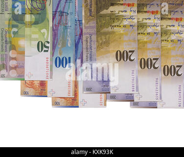 Swiss francs loi isolé sur fond blanc Banque D'Images