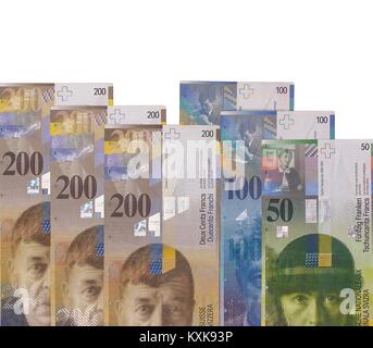 Swiss francs loi isolé sur fond blanc Banque D'Images