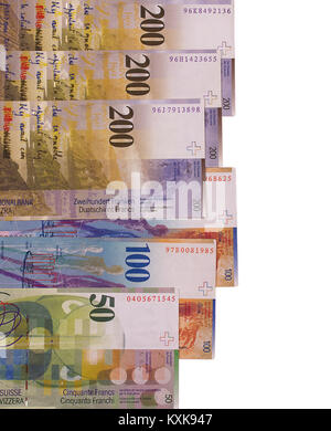 Swiss francs loi isolé sur fond blanc Banque D'Images