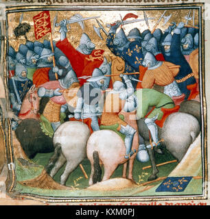 Bataille de Crécy - Grandes Chroniques de France (c.1415), f.152v - BL Cotton MS Nero E II Banque D'Images