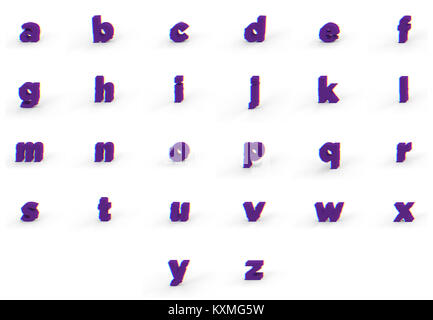 3D réaliste glitch alphabet minuscule avec soft shadow isolé sur fond blanc - La sélection du chemin sur le fichier Banque D'Images