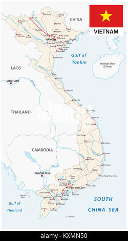 République socialiste du Viêt Nam road carte vectorielle avec drapeau Banque D'Images