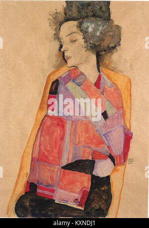 La gouache « Die Träumende » (le rêveur) d'Egon Schiele de 1911 représente sa sœur Gerti dans une pose contemplative. L'œuvre illustre l'utilisation expressive de la couleur et de la forme par Schiele. Banque D'Images