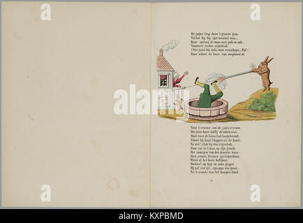 Un livre d’images pédagogiques intitulé « Een aardig prentenboek met leerzame vertellingen », présentant des histoires instructives conçues pour enseigner des leçons morales et pratiques aux enfants. Banque D'Images