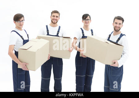 Les travailleurs photo holding boxes lors du déplacement d'appartements, Banque D'Images