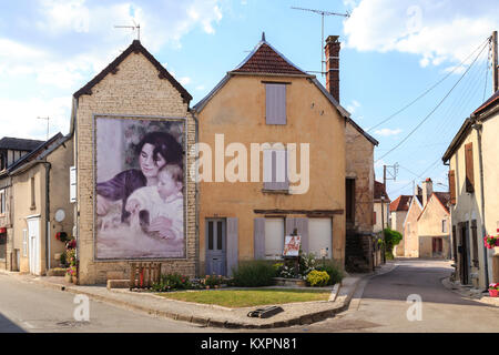 La France, l'Aube (10), Champagne, Côte des Bar, Essoyes, reproduction sur une façade de maison du tableau "Gabrielle et Jean" par le peintre Pierre-August Banque D'Images